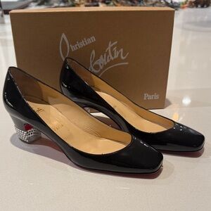 Christian Louboutin Black Patent Heels with Silver Detail